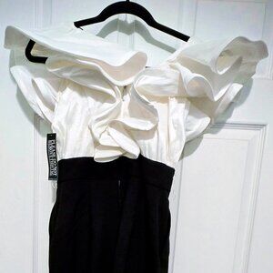 New York & Company Ruffled Black and White Jumpsuit
